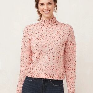 LC Lauren Conrad Confetti Knit Pullover Mock Neck Sweater Light Red Orange M